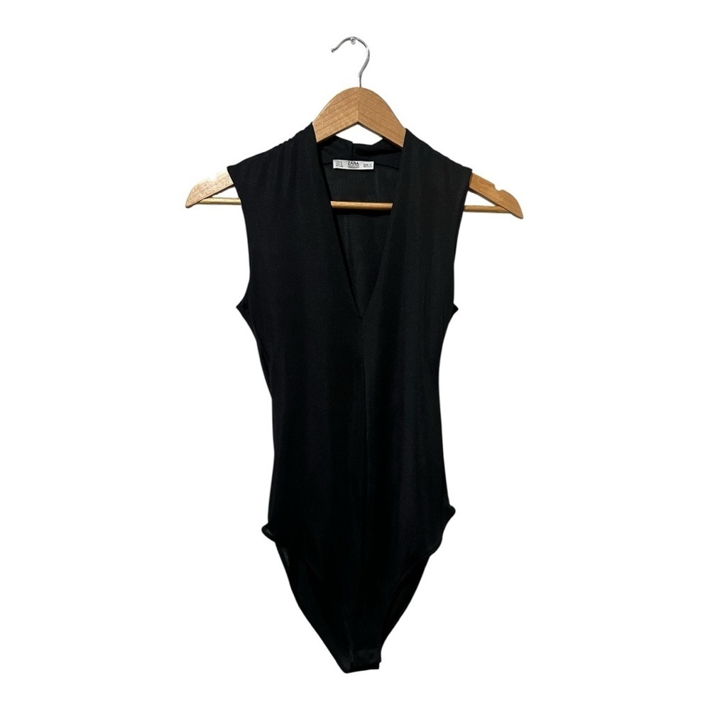 Zara Bodysuit Deep V Plunge Sheer Black Size Small